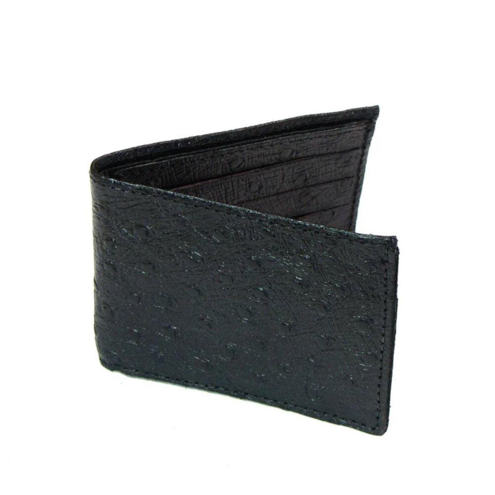 CLEARANCE NWT Black Genuine Leather Bifold Wallet Ostrich Pattern OS-2447